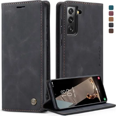 Immagine prodotto di CaseMe Samsung Galaxy S21 FE 5G Custodia nera in Finto cuoio pieghevole funzione stand magnetico
