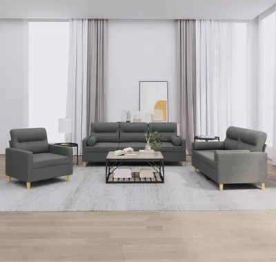 Produktbild von Cloris Designermöbel 3-tlg. Sofagarnitur mit Kissen Dunkelgrau Stoff 2024 Neu