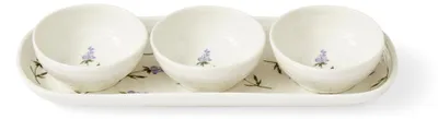 4-tlg. Porzellan-Schalen-Set mit Tablett, Lavendel-Dekor, 3 Schalen 8 cm