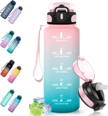 Image de Bouteille d'eau avec paille, 1,5 litre, sans BPA, étanche, pour enfants et pour une utilisation en extérieur