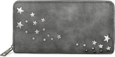 Produktbild von Damen Portemonnaie mit Metallic Stern Cut-Outs, Reißverschluss, Geldbörse 02040115, Farbe:Dunkelgrau