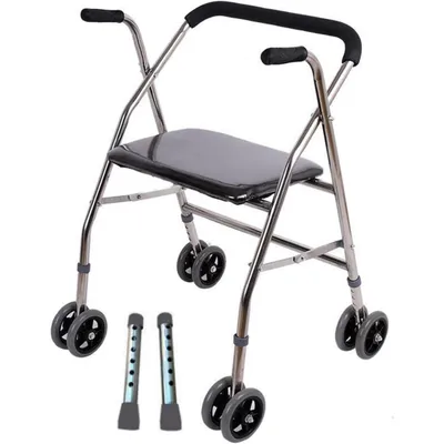 Immagine prodotto di AIORBER Rollator pieghevole con sedile, 8 ruote, regolabile in altezza, ausilio per la deambulazione stabile con sedile in morbida pelle, nero