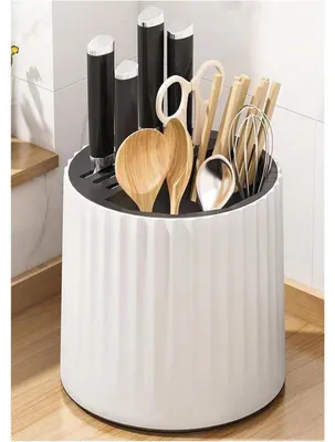 Image de Bloc à couteaux universel, rotatif à 360°, en plastique, pour couteaux et baguettes