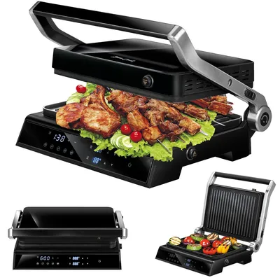 Produktbild von Elektrogrill - Toaster - Panini - Grill - Kontaktgrill Tischgrill - Schwarzes Glasgehäuse - MPM -  PSC-140/B