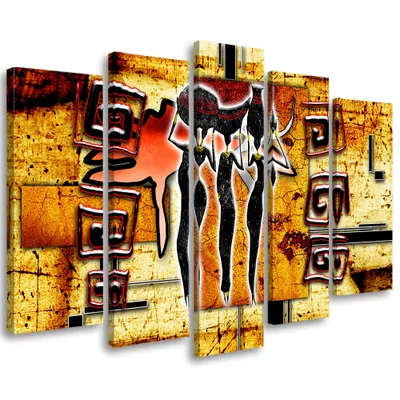 Produktbild von 5-teiliges leinwandbild afrika abstraktion frauen 150x100 cm Feeby braun wandbild bereit zum aufhängen