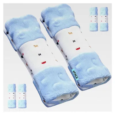 Produktbild von 4 Stück Gurtpolster für Babyschalen, Kinderwagen und Autositze - Schulterpolster für Sicherheitsgurte 15x5cm