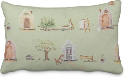 Produktbild von SCHÖNER LEBEN. Kissenhülle Waldleben Haus Hase Fuchs grün braun Größe 60x80cm (HxB) 60x80cm (HxB) Größe