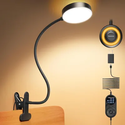 Image de Lampe de bureau à pince - Lampe de lecture - Lampe de chevet - Lumière agréable pour la lecture - Avec lumière nocturne ambrée - Pince de 7,5 cm - Noir