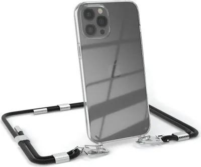 Produktbild von EAZY CASE Handykette für Apple iPhone 12 Pro Max, Transparente Silikonhülle mit Band, Clear Case, abnehmbar in  Schwarz