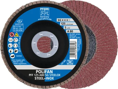Zdjęcie produktu dla PFERD POLIFAN flap discs aluminium oxide A SG STEELOX, 12,5 cm, 10 szt.