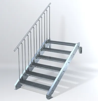Produktbild von Stahltreppe 6 Stufen bis Höhe 120 cm, Laufbreite : 100 cm Geländer links ST 1 (31 / 31 mm)