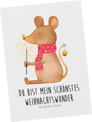 Produktbild von Mr. & Mrs. Panda Postkarte Maus Weihnachten - Weiß - Geschenk, Grußkarte, Frohe, Ansichtskarte, einzelkarte, Weihnachtsmotiv, Weihnachtswunder, Weihnachtsgruß, Postkarten