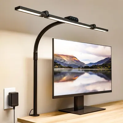 Produktbild von LED Schreibtischlampe LED Tischleuchte, Drehbare Tischlampe, Flexiblem Schwanenhals, 5 Farben 5 Helligkeitsstufen dimmbare, 72cm Klemmlampe, Bürolampe