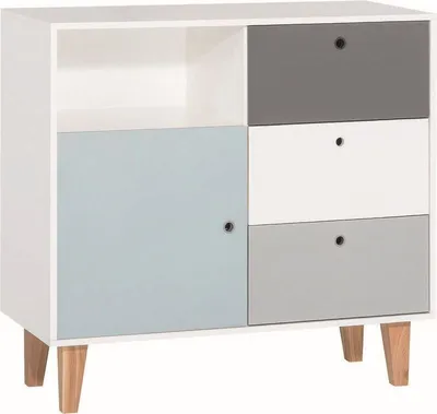 Produktbild von Jugendzimmer - Kommode Syrina 08, Farbe: Weiß / Grau / Blau - Abmessungen: 96 x 103 x 45 cm (H x B x T)