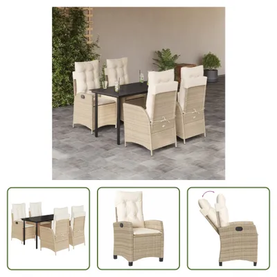 Produktbild von The Living Store 5-tlg. Garten-Essgruppe mit Kissen Beige Poly Rattan