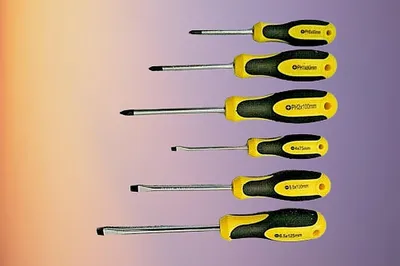 Produktbild von Schraubendreher-Satz 6-teilig magnetisiert mit ergonomischem Zweikomponenten-Griff PH0, PH1, PH2, SL4, SL5.5, SL6.5