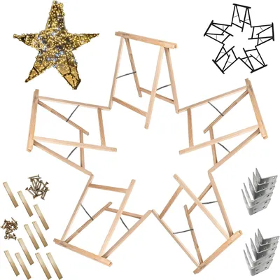 Produktbild von MODO24 Holzbock 5er Set, DIY Weihnachtsstern, Sägebock, Klappbock, Arbeitsbock, Deko Holzstern, Bausatz, Montageteile, 180x180x73 cm, Natur, GWZM