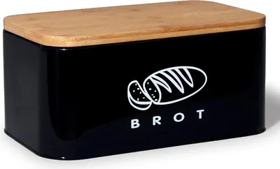 Produktbild von Brotkasten Bambus Metall Schwarz 30cm Aufbewahrung Frischhaltung