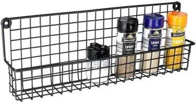 Immagine prodotto di Scaffale per erbe aromatiche in metallo nero 395x65x14 cm con supporto a muro