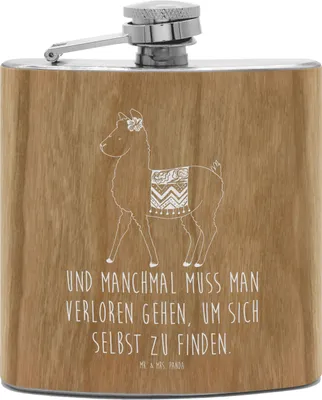 Produktbild von Mr. & Mrs. Panda Flachmann Alpaka Stolz - Transparent - Geschenk, Aus Edelstahl, schnapsflasche, feldflasche