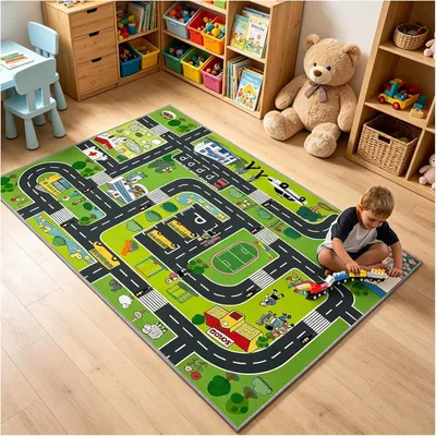 Produktbild von Spielteppich 80 x 120 cm, grün, Polyester, rutschfest, für Kinderzimmer