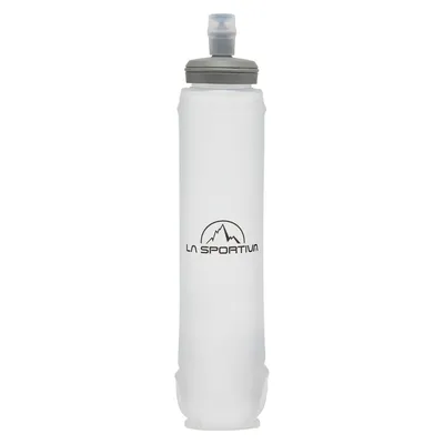 La Sportiva SoftFlask 500ml; transparente Trinkflasche mit grauem Deckel und Logo.