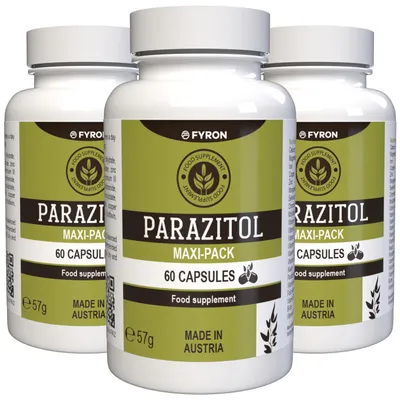 Produktbild von Parazitol - 180 Kapseln (3x60) hochdosiert - Original Rezept aus der Schweiz - Vegan & Pflanzlich mit Vitaminen & Mineralien - 3er Pack