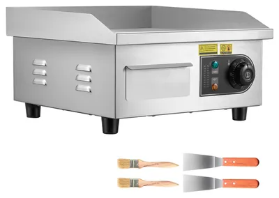 Image de Plaque de cuisson électrique SucceBuy 2000 W, 355 x 300 mm (surface de cuisson), 50-300 °C, plaque en acier inoxydable (boîtier), grill de table avec 2 spatules, 2 brosses et 4 pieds antidérapants, idéal pour les steaks et les crêpes