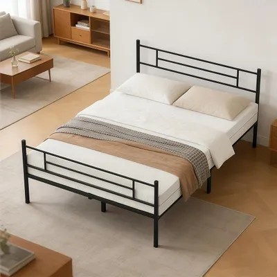 Produktbild von Gliese Metallbett Bettgestell 140 x 200 cm, Einzelbett Bettrahmen mit Kopfteil, Schwarz