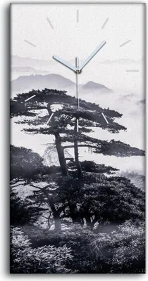 Produktbild von Wandbild Leinwand Bilder mit Uhr 30x60 Malerei Berge Wald Bäume Nebel Kunst - weiße Hände