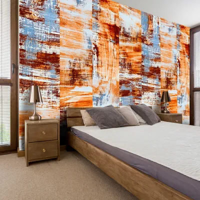 Produktbild von PURO TAPETE - Realistische Tapete ohne Rapport und Versatz 10m Vlies Tapetenrolle Wandtapete modern design Fototapete - Orange Blau Beton f-C-0238-j-a
