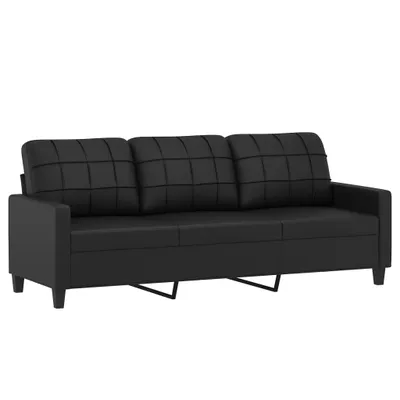 Produktbild von vidaXL 3-tlg. Sofagarnitur mit Kissen Schwarz Kunstleder