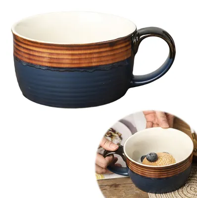 Große Kaffeetasse 700 ml, XXL Kaffeebecher mit Henkel, Keramik, Blau