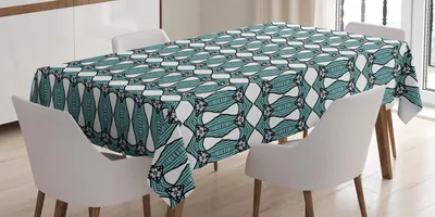 Obrázek produktu pro ABAKUHAUS aztécký ubrus, retro tradiční vzor etnický africký nadčasový design ilustrace, 140 x 200 cm, tyrkysová bílá