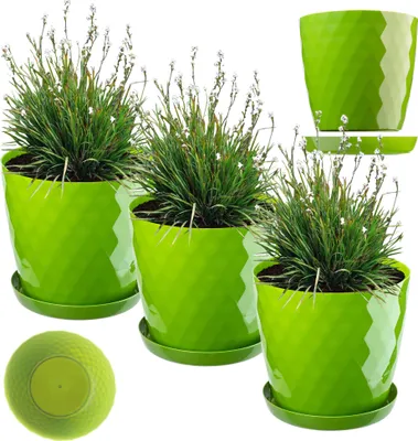 Image de KADAX Cache-pot de fleurs Cache-pot de fleurs 20 cm avec support vert plastique 3 pièces