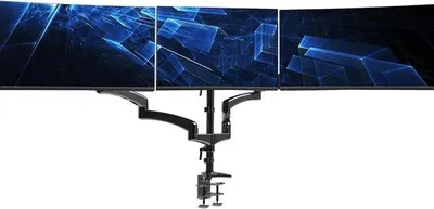 Produktbild von Famanu Monitorhalterung für 3 Bildschirme bis 32 Zoll - Vollständig verstellbare Tischhalterung mit C-Klemme und Kabelmanagement
