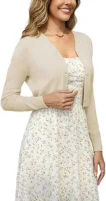 Productafbeelding van Gebreide bolero voor dames met lange mouwen en knopen, beige, geschikt voor feest en avond