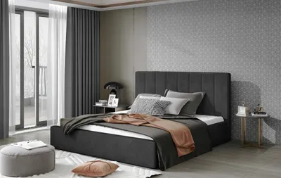 Produktbild von Doppelbett ARDELIA 2, gepolstert, 140x200 cm, schwarz-graues