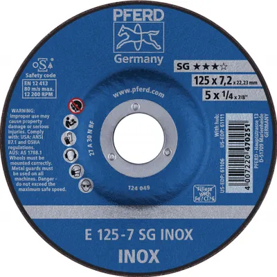 Produktbild von Schruppscheibe 125x7,2mm f.INOX gekröpft PFERD Bohrung 22,23mm