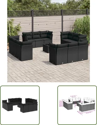 Produktbild von The Living Store 13-tlg. Garten-Sofagarnitur mit Kissen Schwarz Poly Rattan
