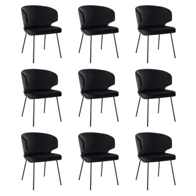 Produktbild von HOME DELUXE - Polsterstuhl AMARA- 9 Stück, Farbe: Samt Schwarz - weiche Polsterung, bis 120 kg belastbar I Küchenstuhl Speisestühle Esszimmerstühle