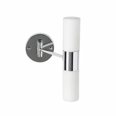Productafbeelding van Badlamp, 33 cm, metaal en melkglas, verstelbaar, 2 E14 fittingen, beschermingsgraad IP44.