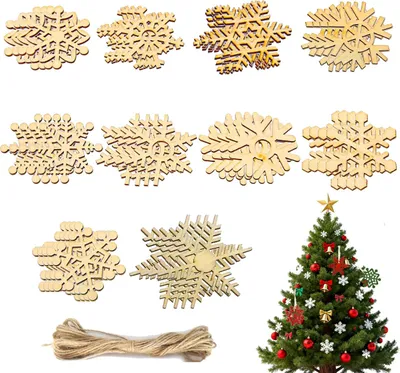 Imagen del producto de Adornos navideños para el árbol: copos de nieve de madera, juego de 40 unidades, 5 cm de diámetro, color blanco