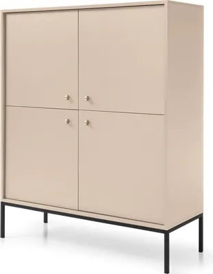 Image de Commode 4 portes Monti - Buffet, salon, pieds métal 18 cm, commode 100 cm (Beige + Noir)