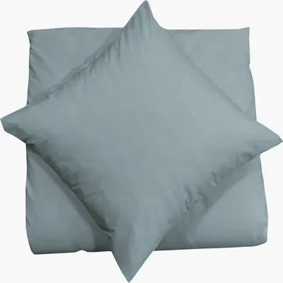A pillow and a duvet cover are laid out on a white background.