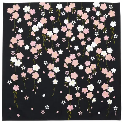 Furoshiki-Wickeltuch, Baumwolle, 50 x 50 cm, schwarz, Kirschblüten