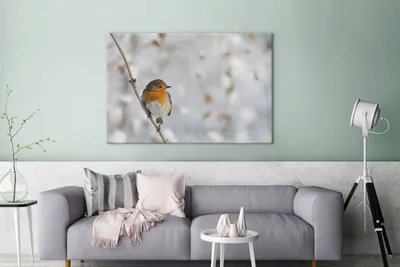Obrázek produktu pro OneMillionCanvasses® - Obrazy na plátně - 140x90 cm, Pták - Robin - Zima, Nástěnné umění tisk Nástěnná dekorace - Fotografie na plátně - Obraz na dřevěném rámu