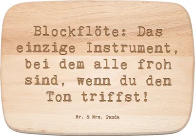 Produktbild von Mr. & Mrs. Panda Frühstücksbrettchen Spruch Blockflöte Freude - Transparent - Geschenk, Musikinstrument, Lernkurve, Instrument, Sopranblockflöte, Musiker, Musik, Lernen