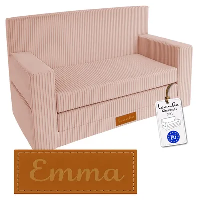 Produktbild von LEANBE Personalisiertes Kindersofa mit Namen – 3-in-1 Spiel- und Schlafsofa für Kinder, Cord Rosa