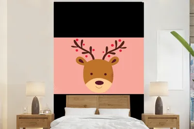Produktbild von MuchoWow® Fototapete für Wohnzimmer oder Schlafzimmer Wandtapete Vinyl Motivtapete Rentier - Weihnachten - Rosa - Winter - 170x260 cm - Wohnzimmertapete